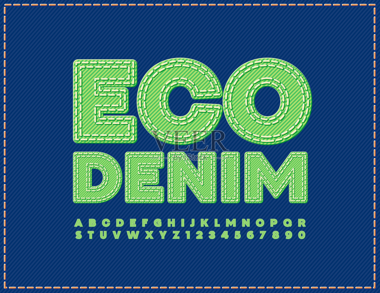 向量时尚的徽章生态牛仔。现代织物字母和数字插画图片素材