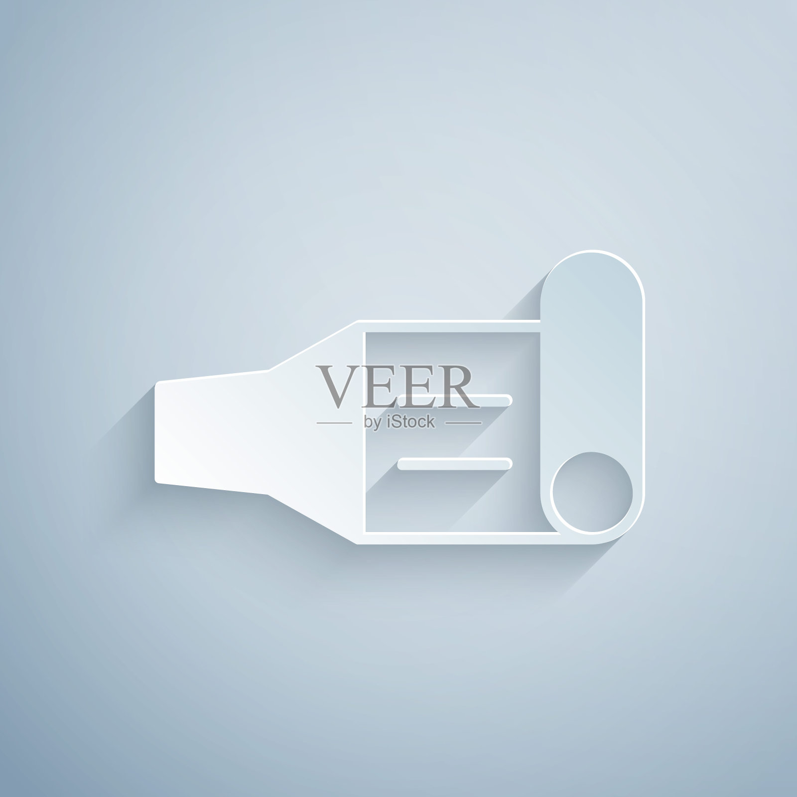 剪纸生日聚会喇叭图标孤立在灰色背景。纸艺术风格。向量图标素材