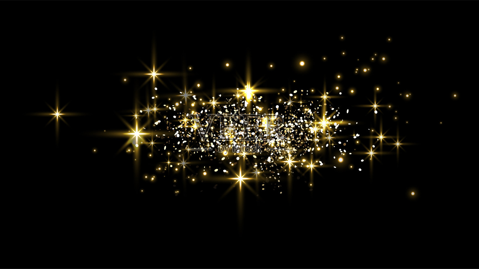 黑色背景上的金色闪光点、颗粒和星星光效矢量素材插画图片素材