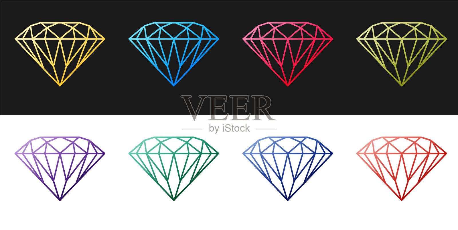 设置钻石图标隔离在黑色和白色图标素材