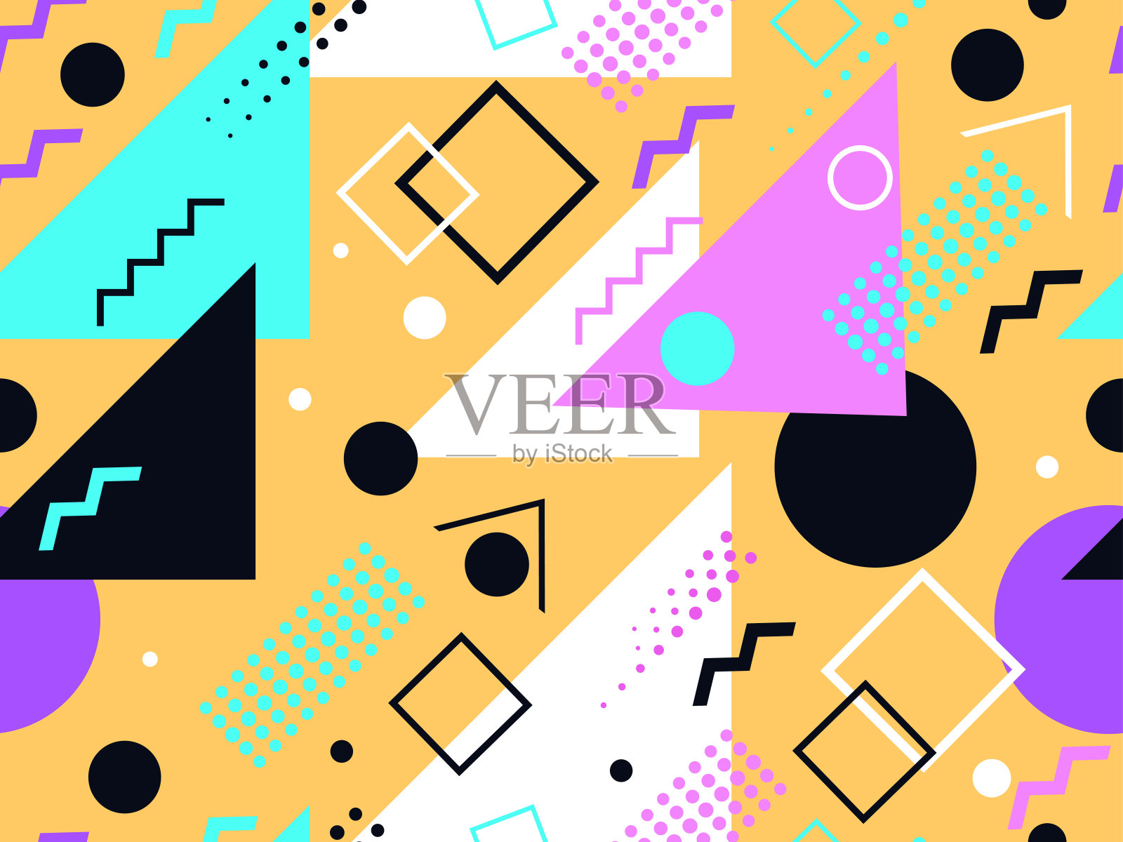 80年代风格的几何无缝图案。时尚复古的背景印刷在纸上,广告材料和织物。矢量图插画图片素材