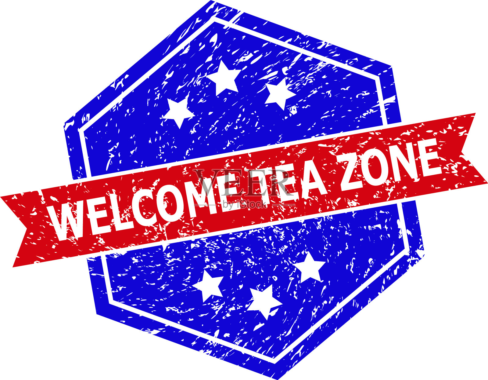 六角形双色欢迎茶带橡胶图章插画图片素材