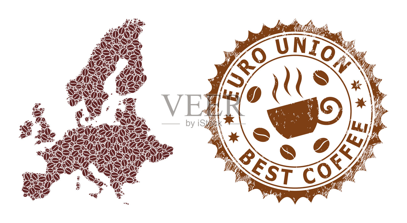 马赛克地图欧盟咖啡和垃圾插画图片素材