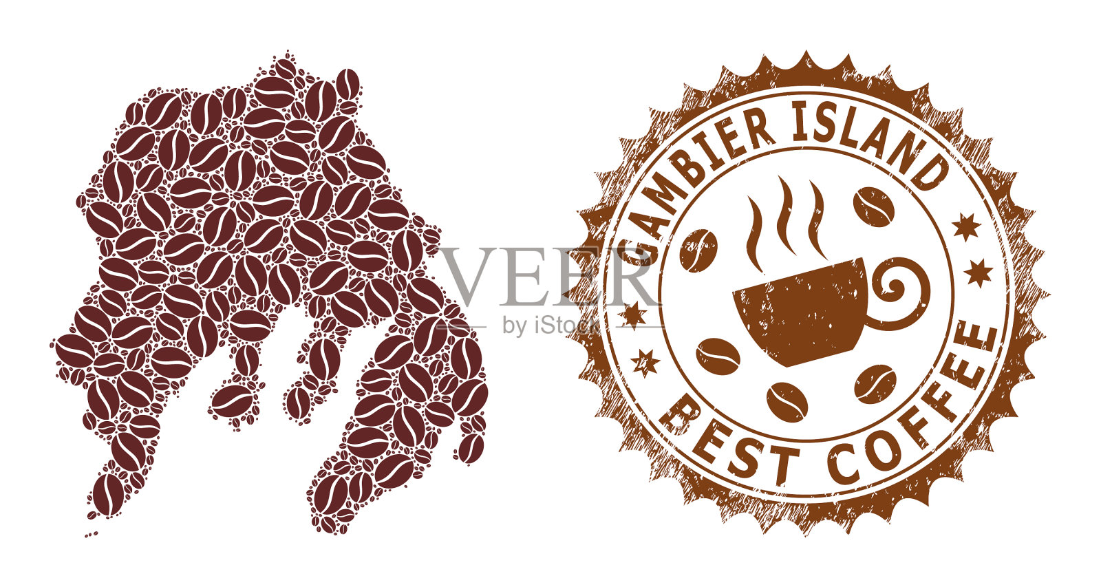 从咖啡豆和甘比尔岛的马赛克地图插画图片素材