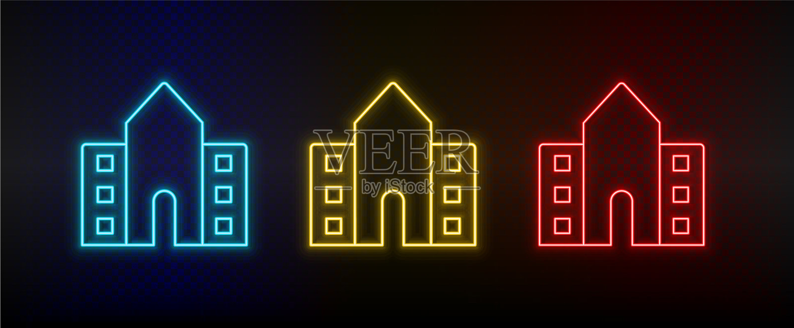 霓虹灯图标学校建筑学院设置为红色图标素材