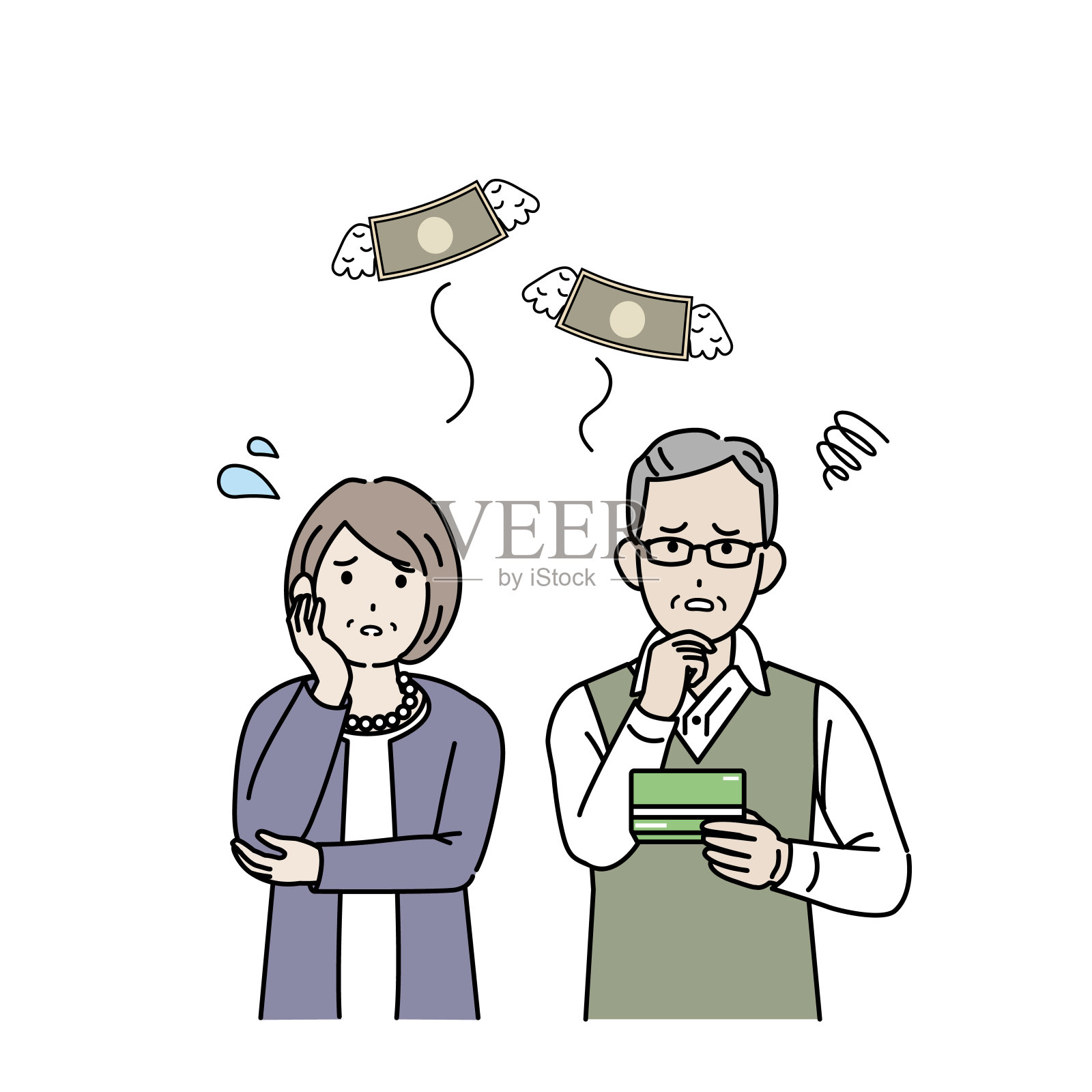 老夫妇没有钱的插图插画图片素材