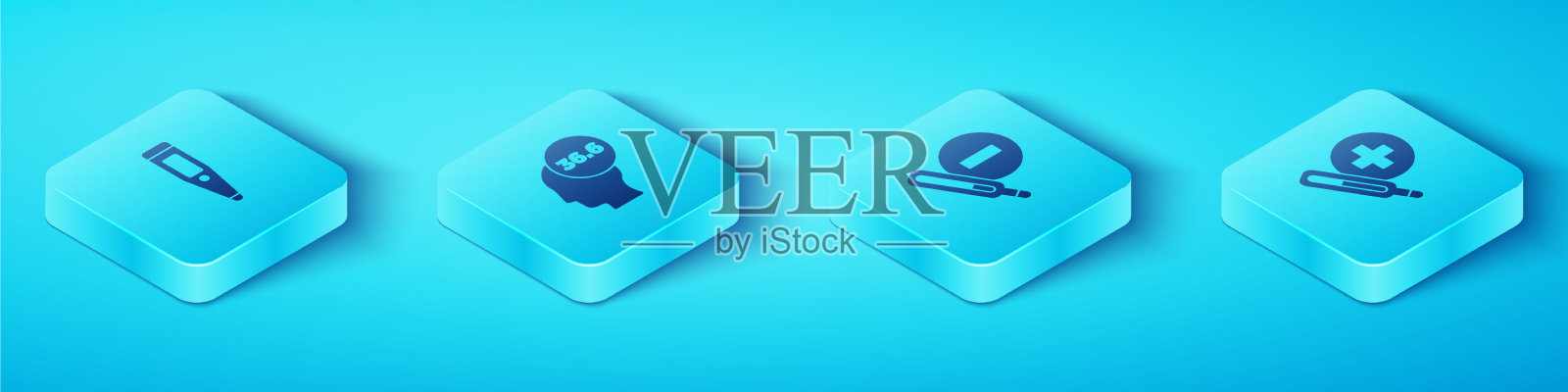 设置医用和等距数字温度计图标素材