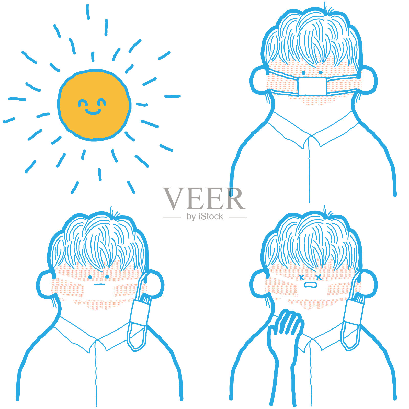 晒黑成面具形状的人的插图插画图片素材