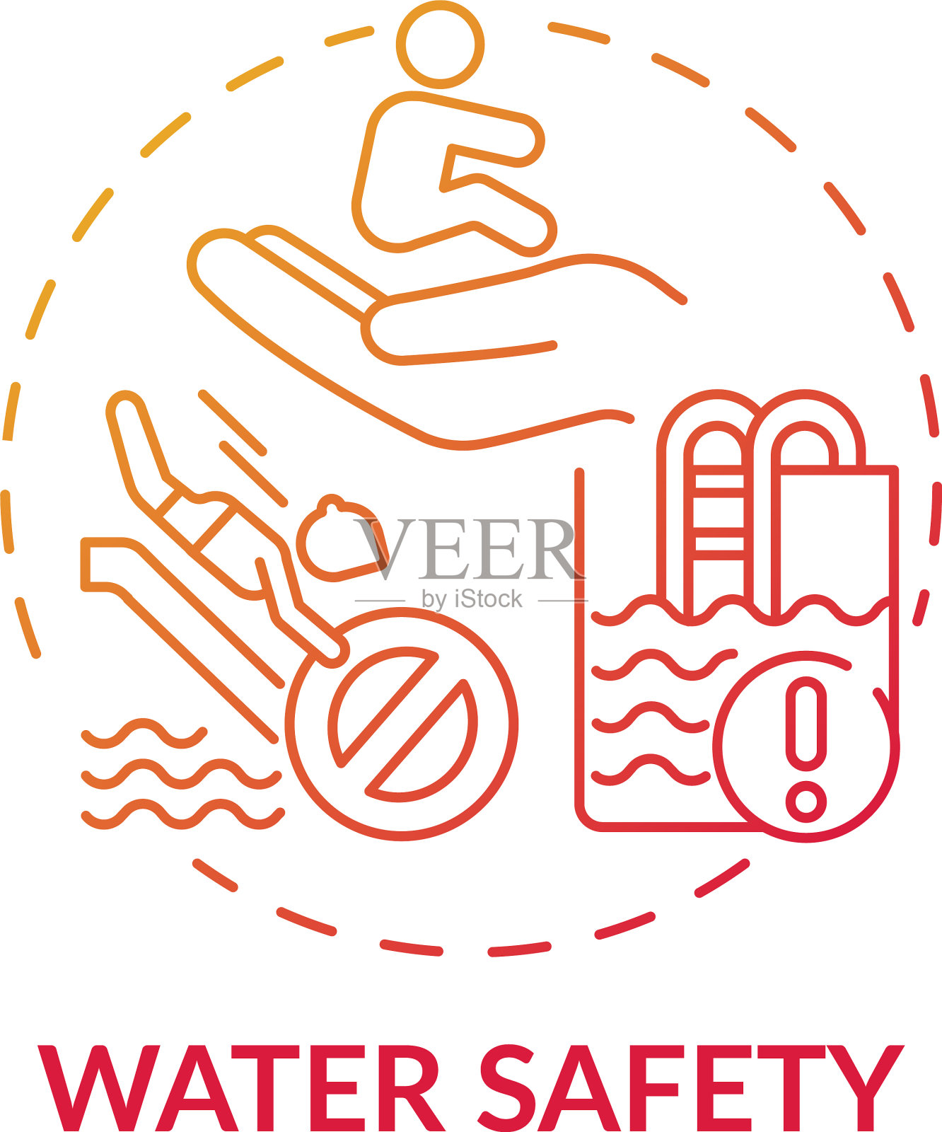 水安全红色梯度概念图标插画图片素材