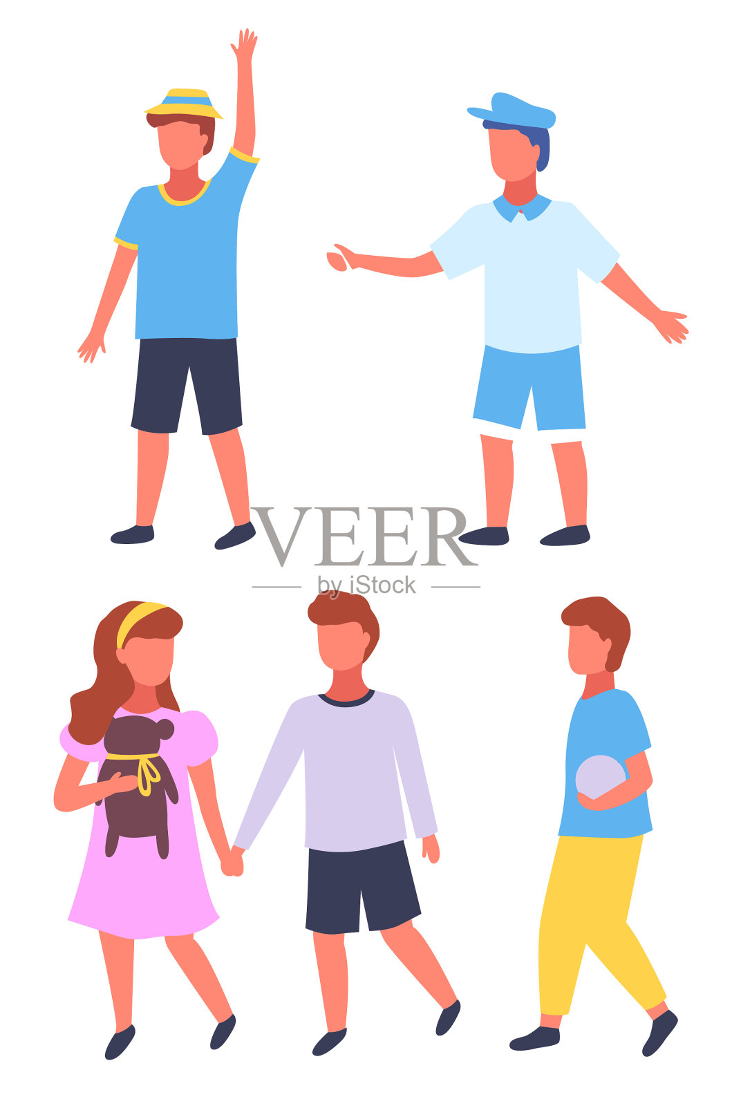 设置儿童肖像孤立的有趣的男孩插画图片素材