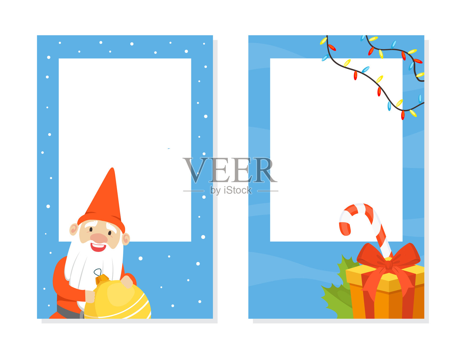 圣诞侏儒和礼物与空白横幅设置插画图片素材