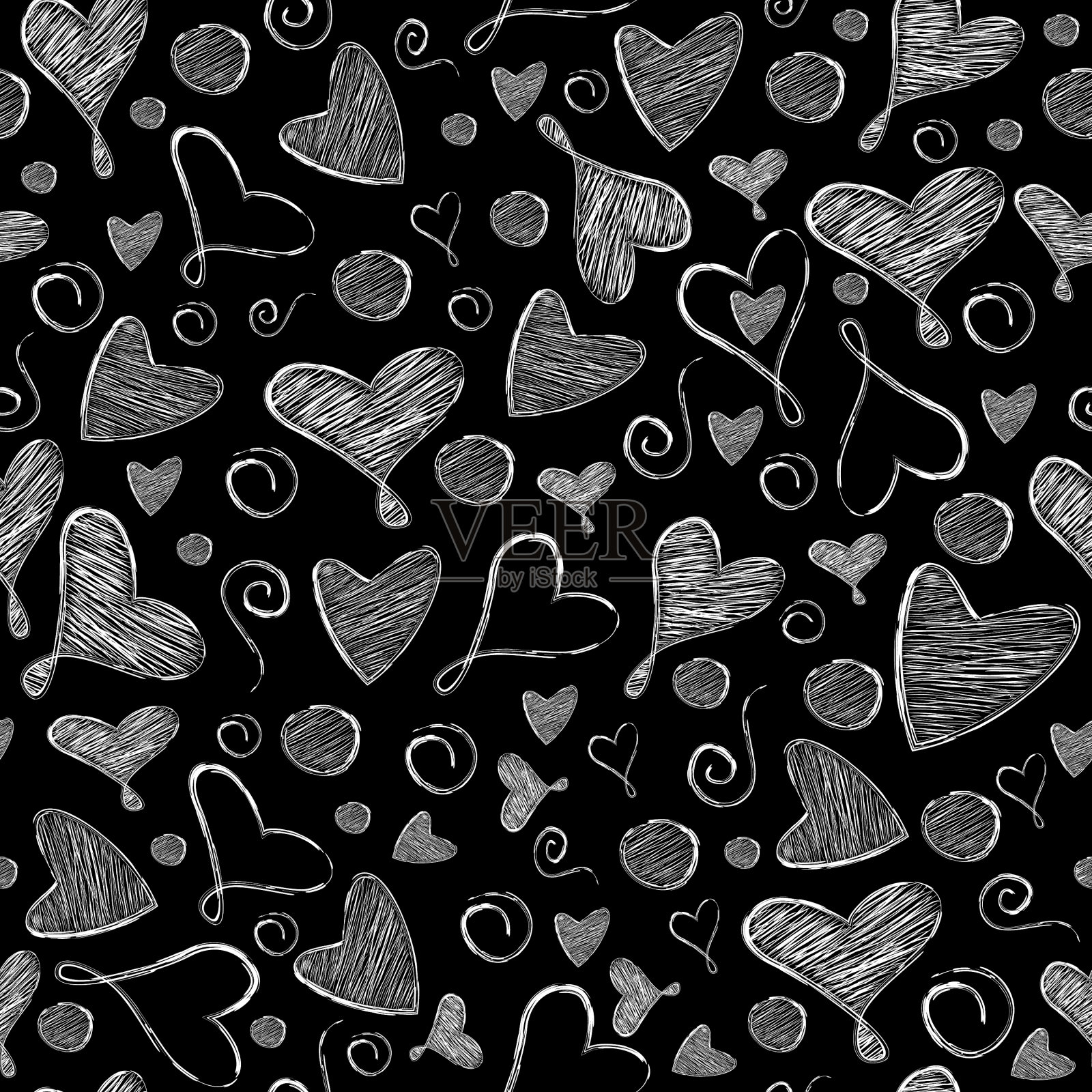 白色的心在黑色的背景情人节插画图片素材