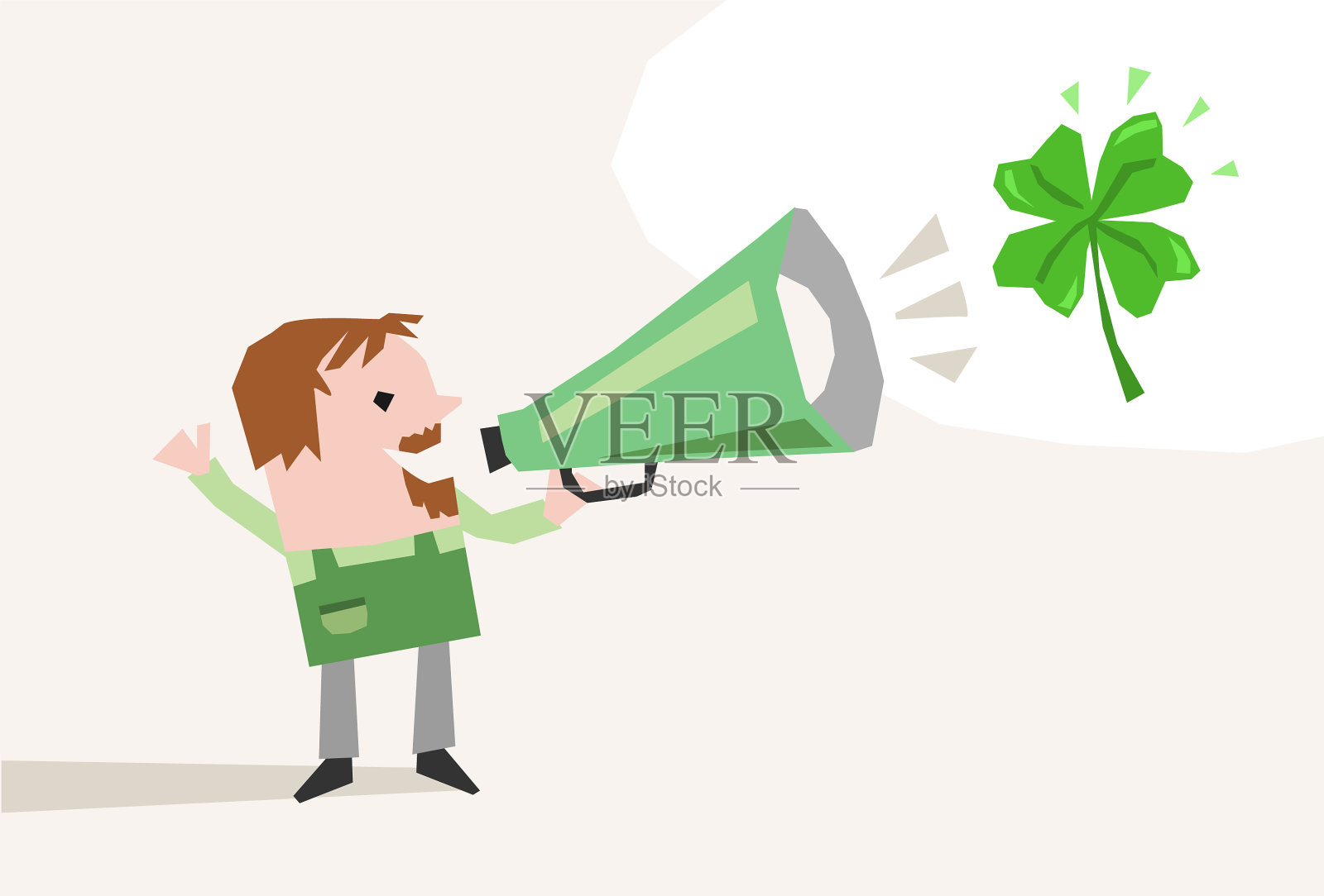 卡通园丁用扩音器带来好运插画图片素材