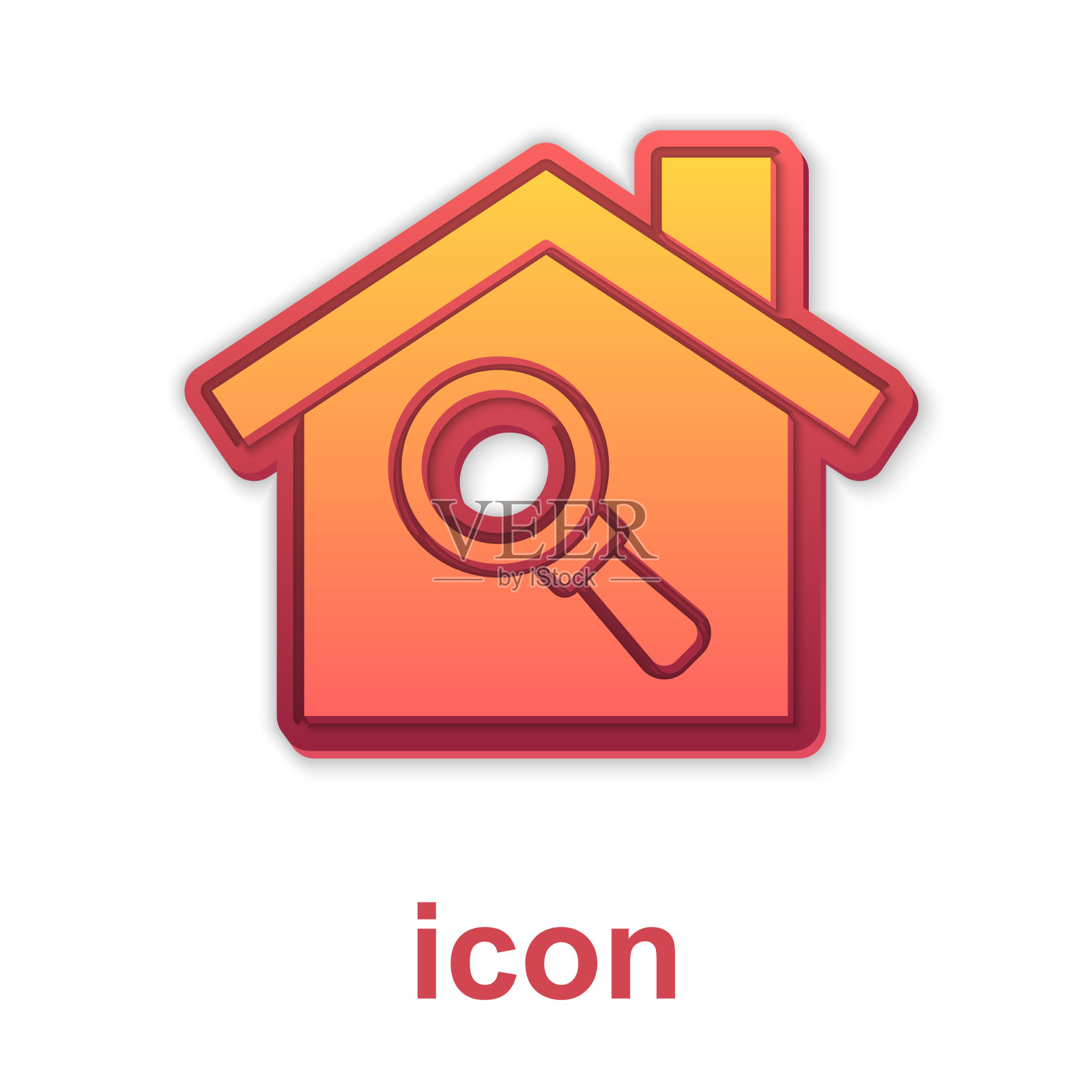 黄金搜索房子图标孤立在白色图标素材