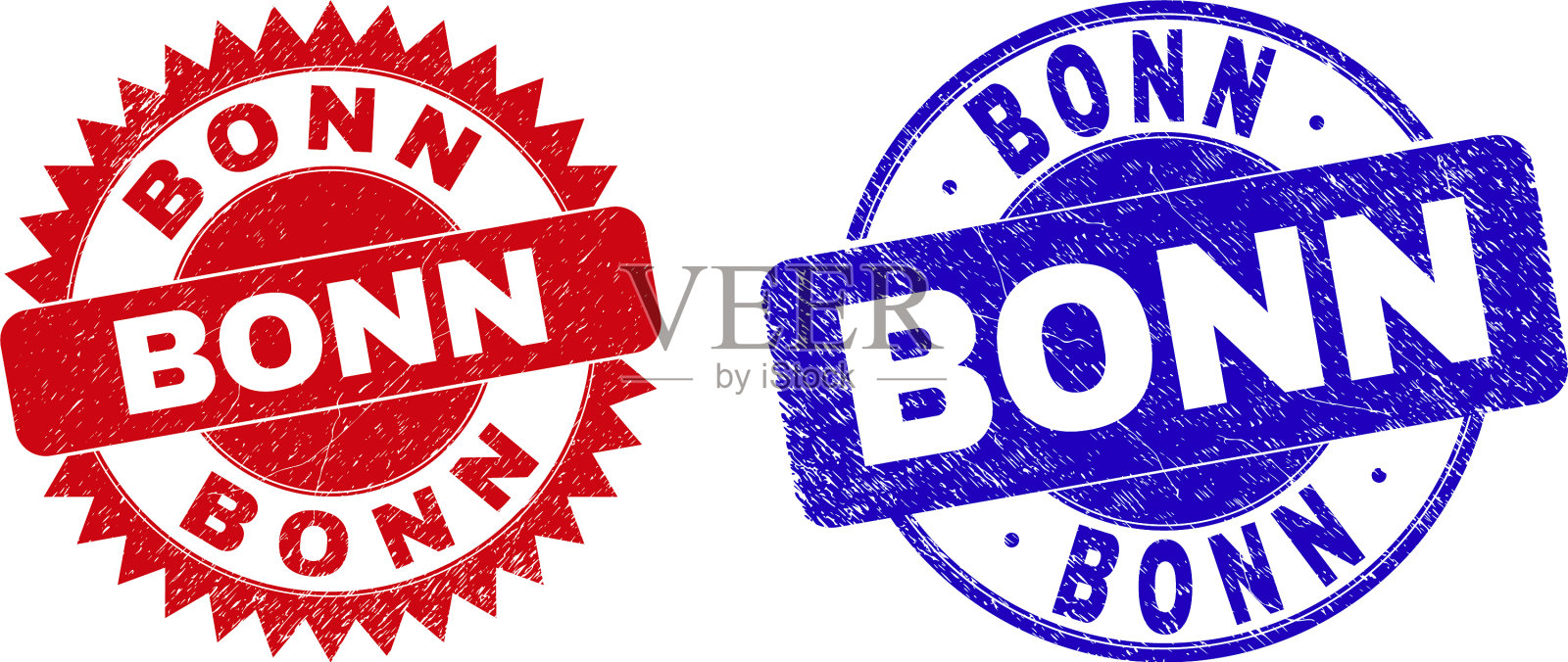 波恩圆形和玫瑰形邮票与腐蚀设计元素图片