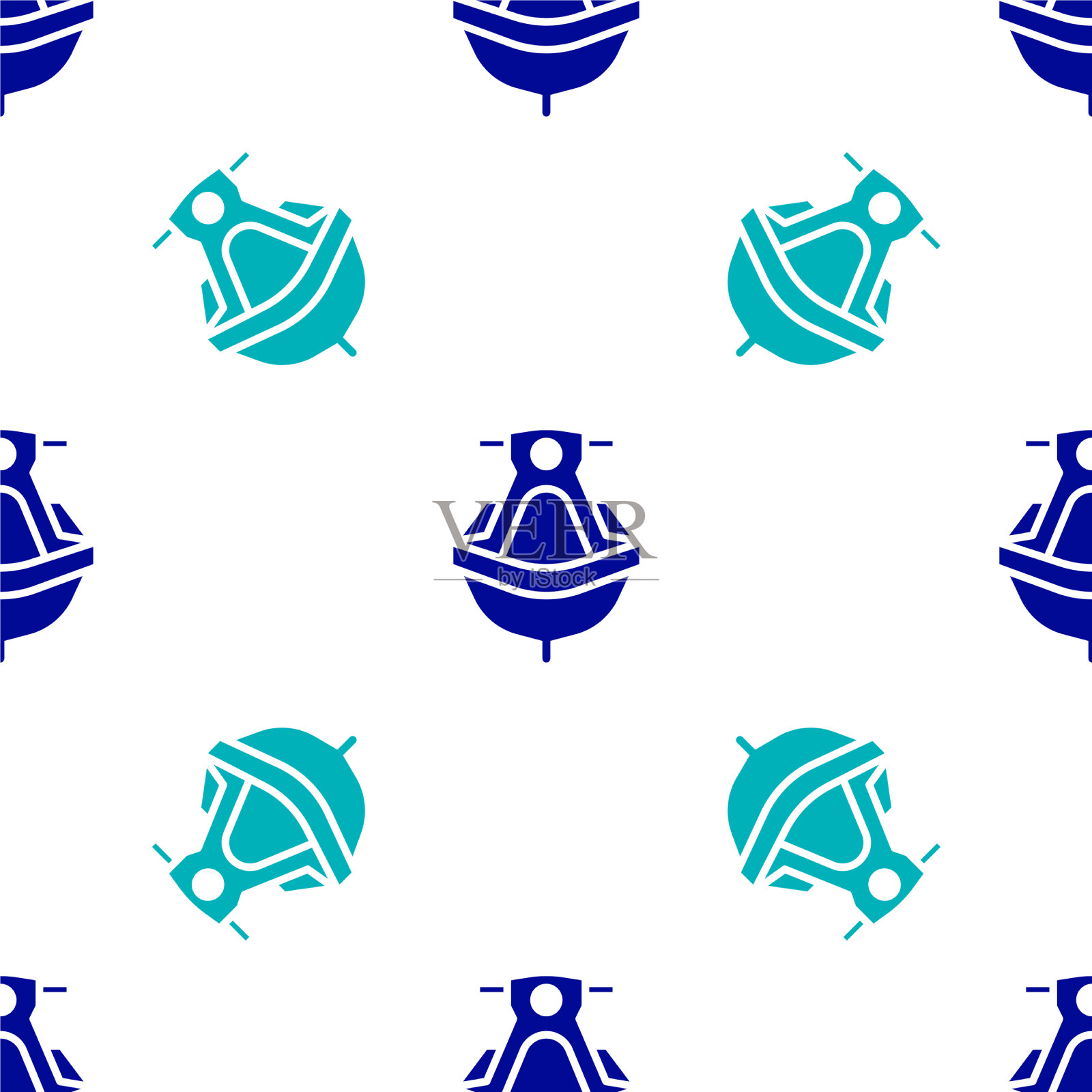 蓝色喷气式滑雪图标孤立无缝图案上插画图片素材