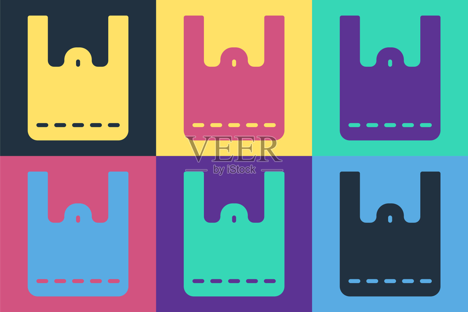 波普艺术购物袋图标孤立的颜色背景。包的迹象。向量图标素材