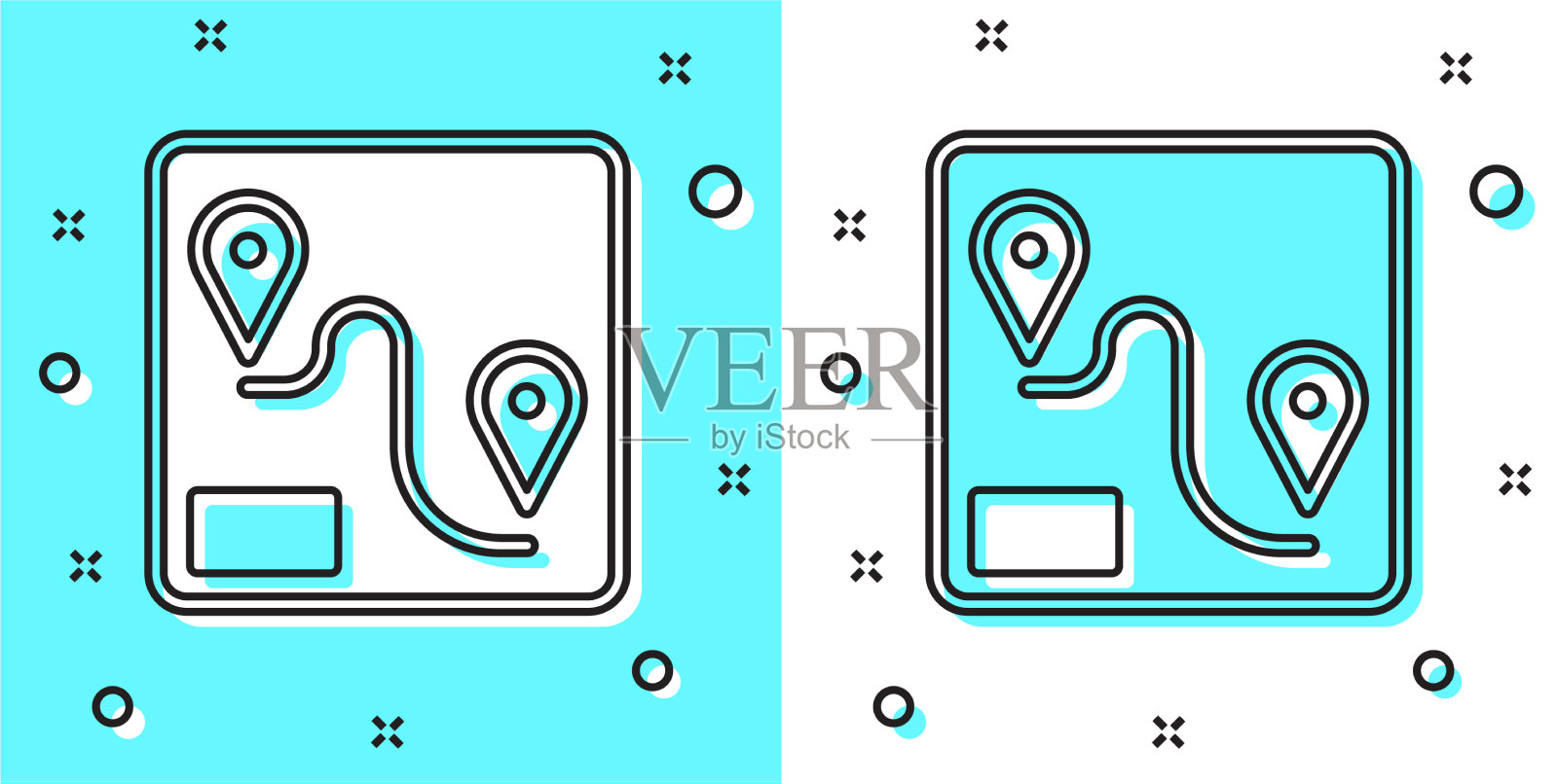 黑线路线位置图标隔离在绿色上插画图片素材