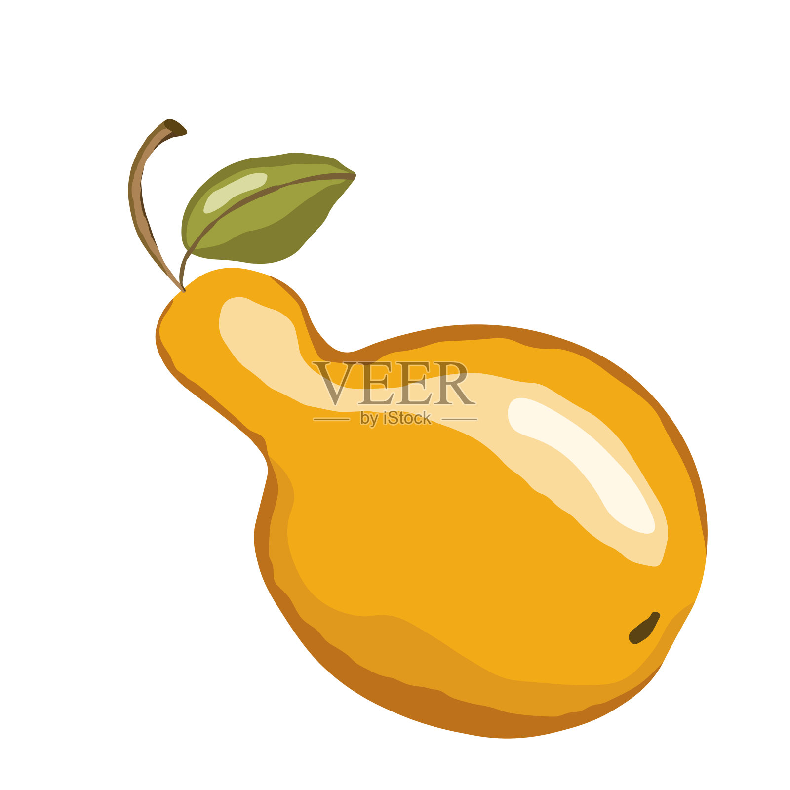 梨子图标孤立在白色背景。天然美味新鲜成熟美味的水果。模板矢量插图的背景,包装,纺织品,卡片和各种其他设计。带有叶子的程式化的梨。食品的概念插画图片素材