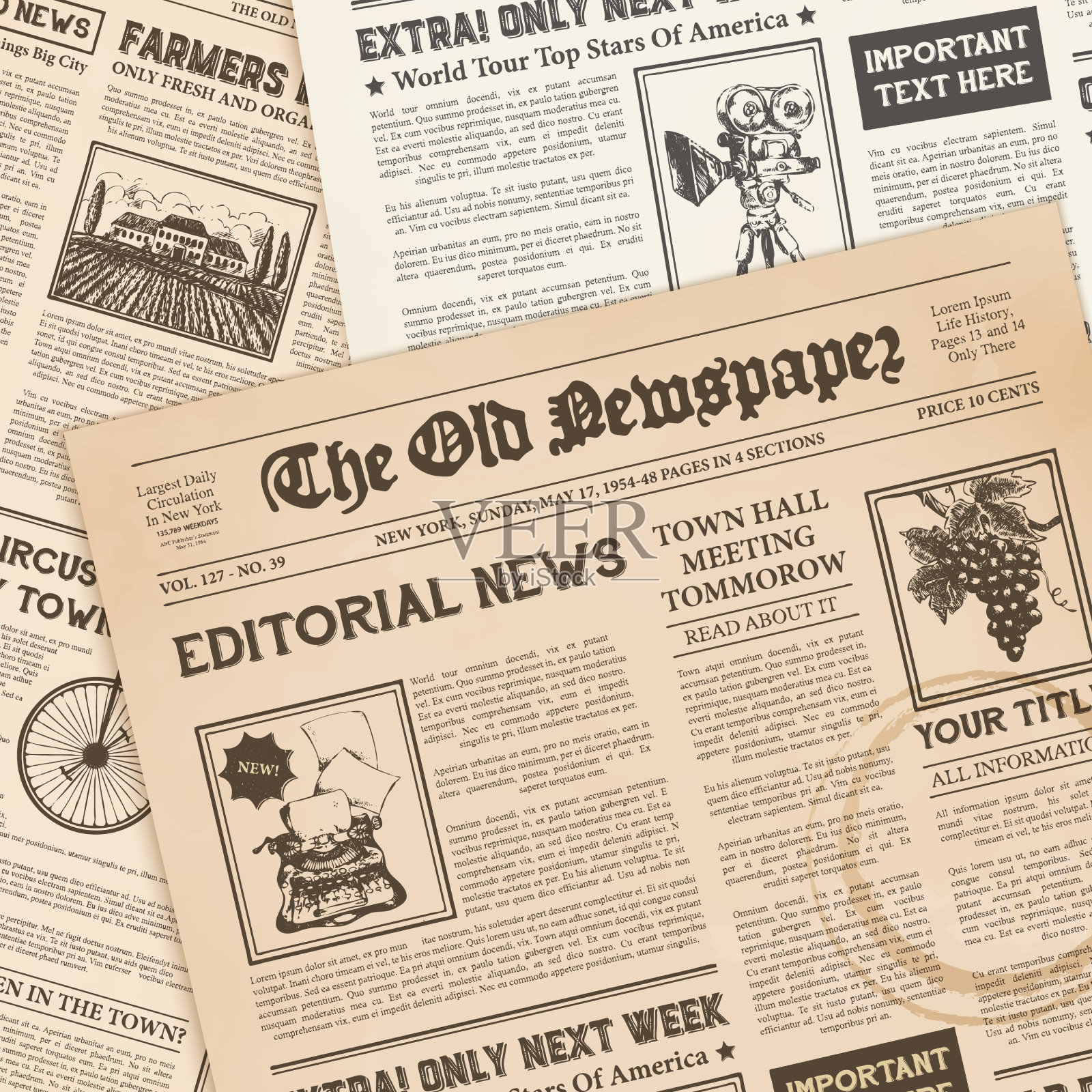 现实的老式纸张背景插画图片素材