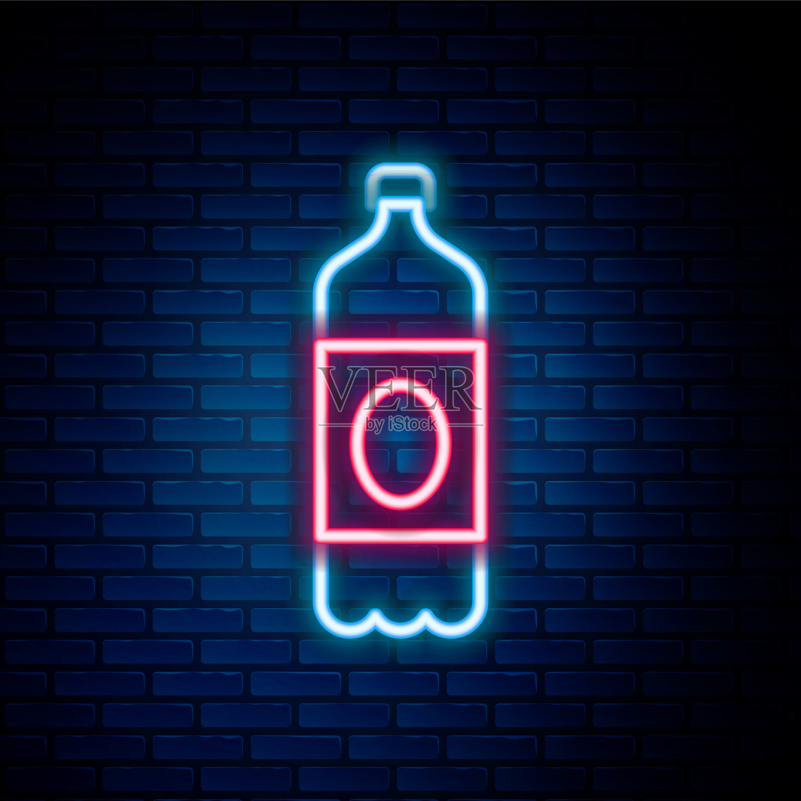 发光的霓虹线塑料啤酒瓶图标插画图片素材