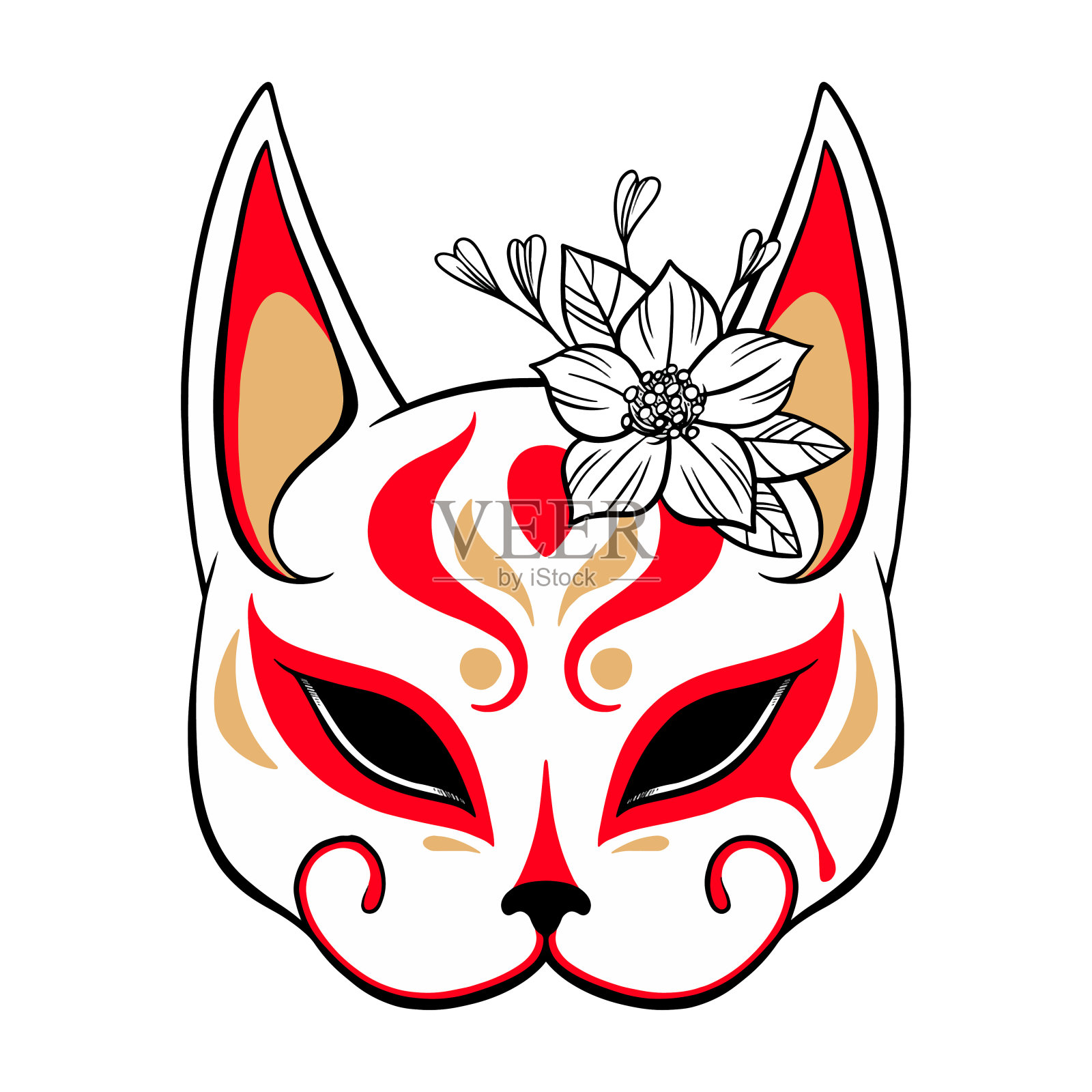 神社狐狸。Kitsune面具艺术插画图片素材