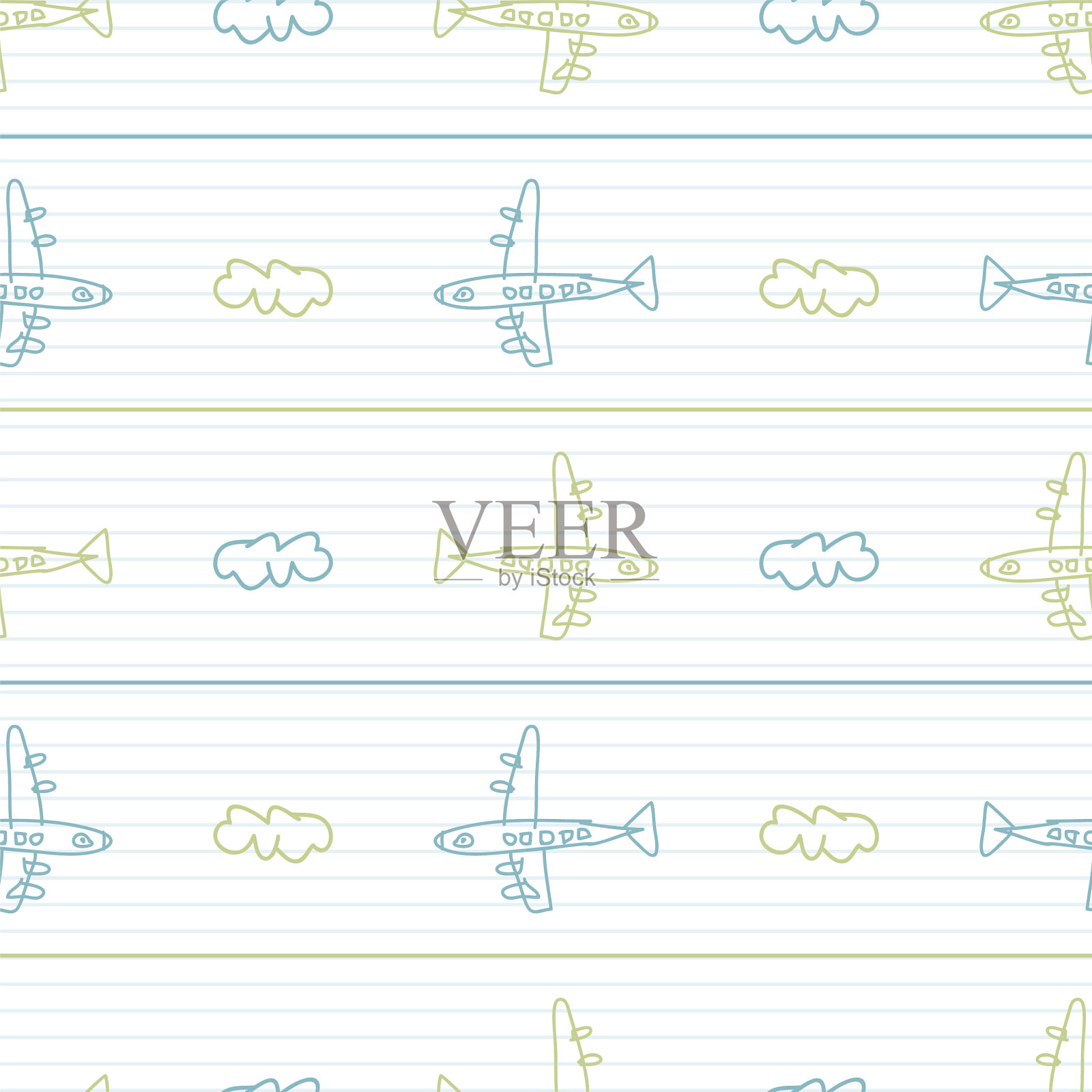 可爱的彩虹涂鸦飞机在天空的孩子涂鸦插画图片素材