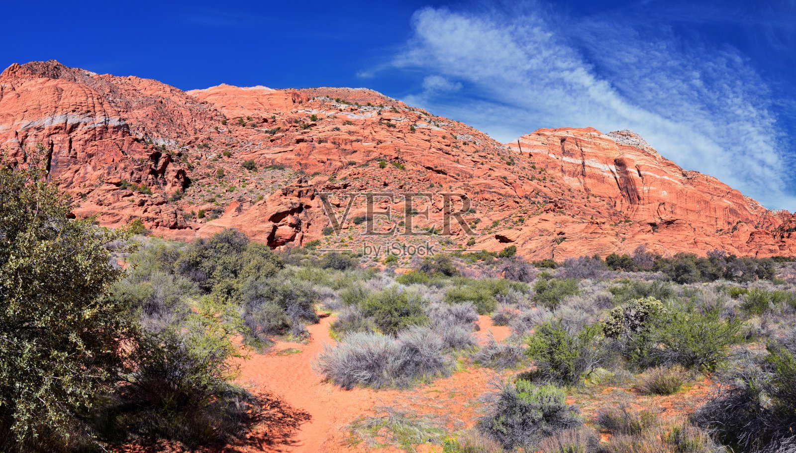 Padre Canyon, Snow Canyon State Park, Saddleback Tuacahn desert hiking trail景观全景图,Cliffs National Conservation Area Wilderness, St George, Utah,美国。美国。照片摄影图片