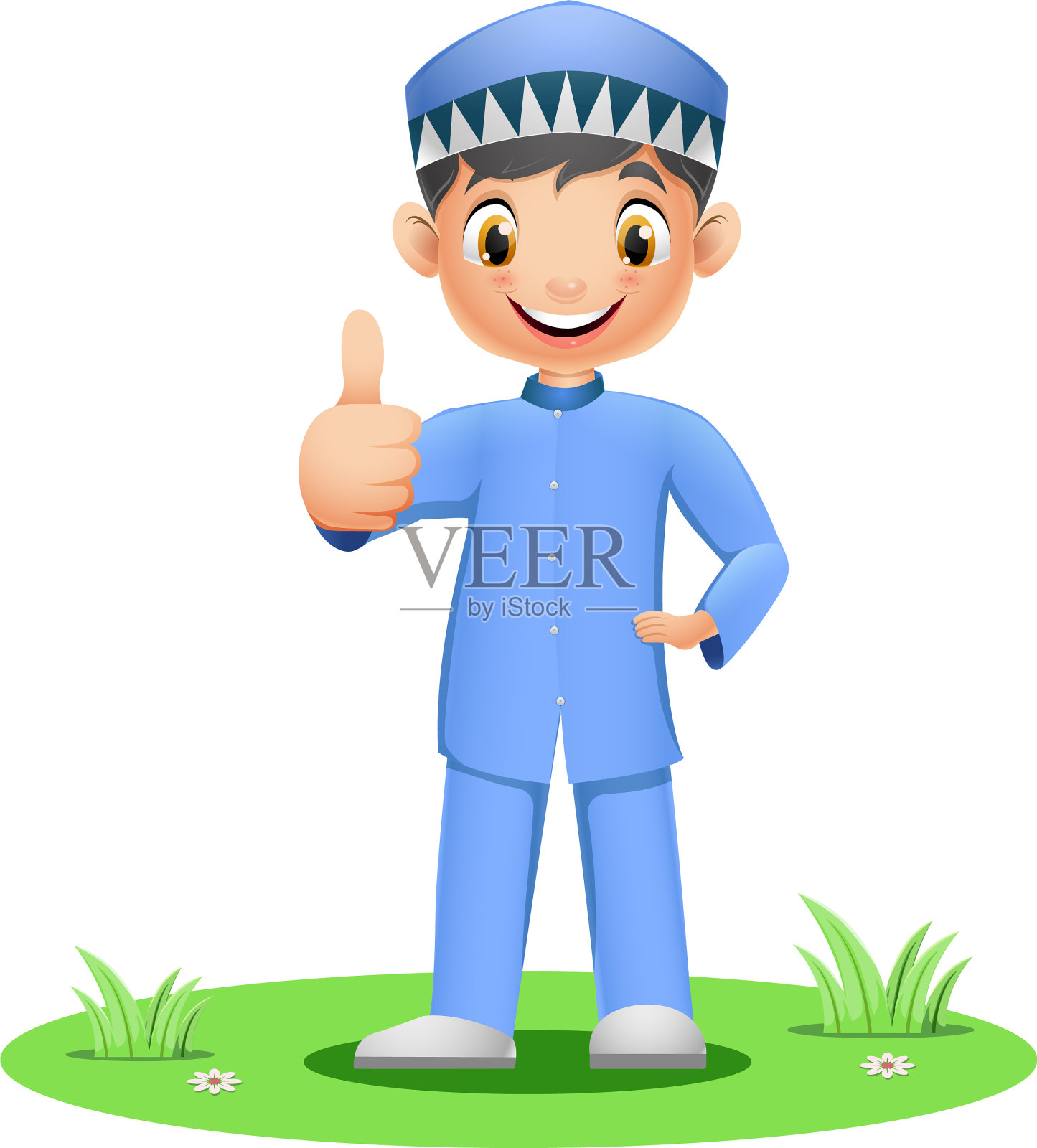 卡通穆斯林男孩竖起大拇指设计元素图片