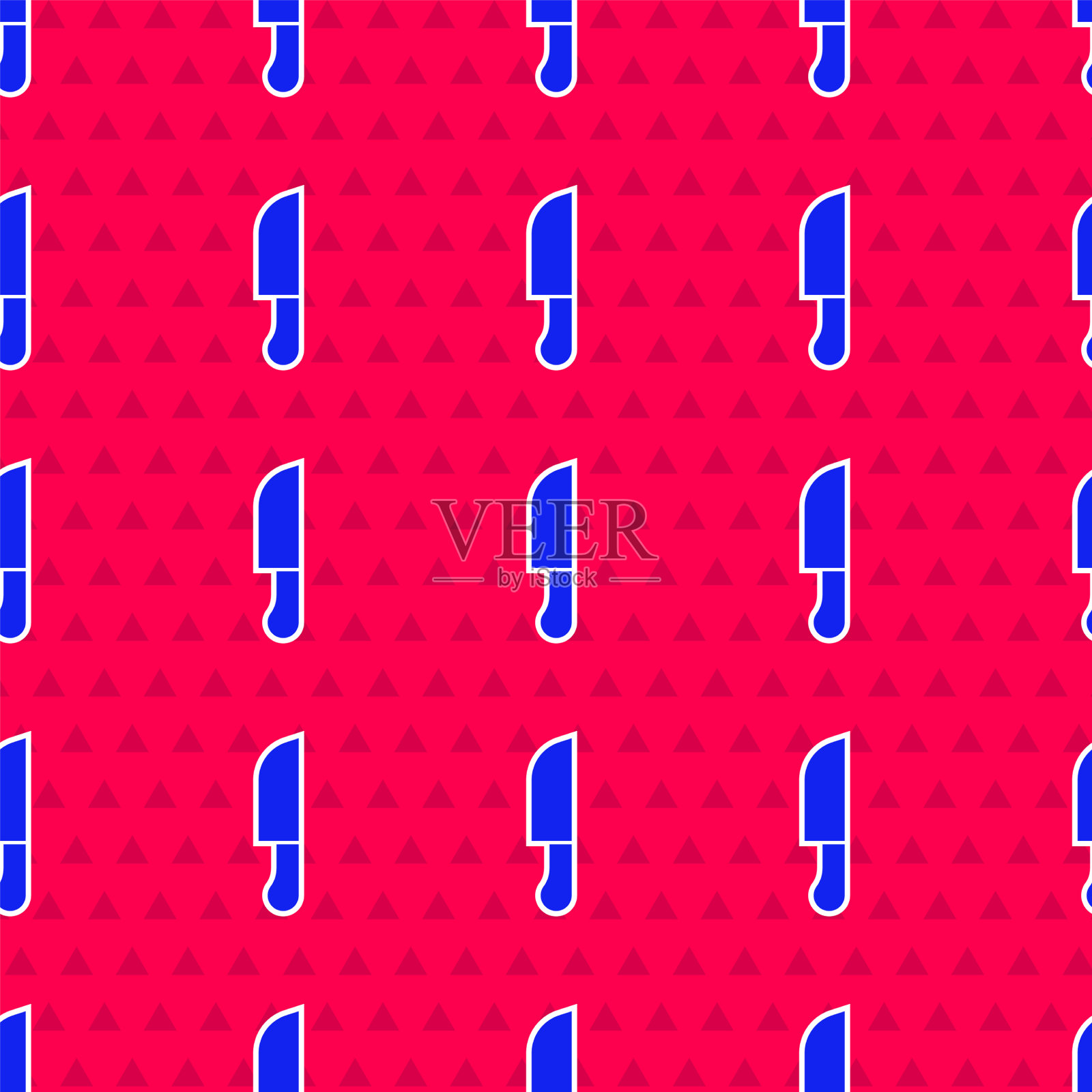 蓝色小刀图标隔离无缝图案上的红色插画图片素材