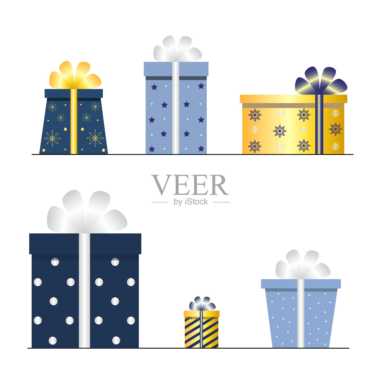 一套矢量假日礼盒孤立在白色背景。献给圣诞节、父亲节、情人节、特卖、生日、礼物。插画图片素材