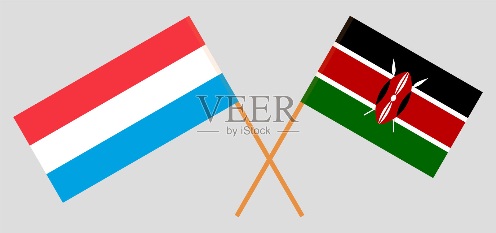 卢森堡和肯尼亚的交叉旗帜。官方色彩。正确的比例插画图片素材