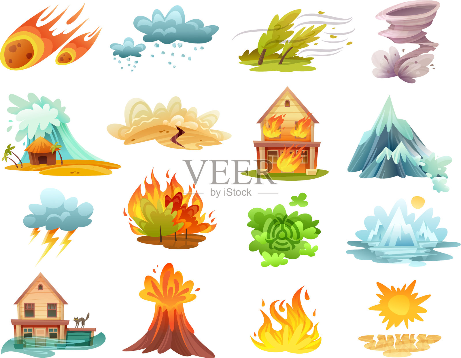 自然灾害卡通图标集图标素材