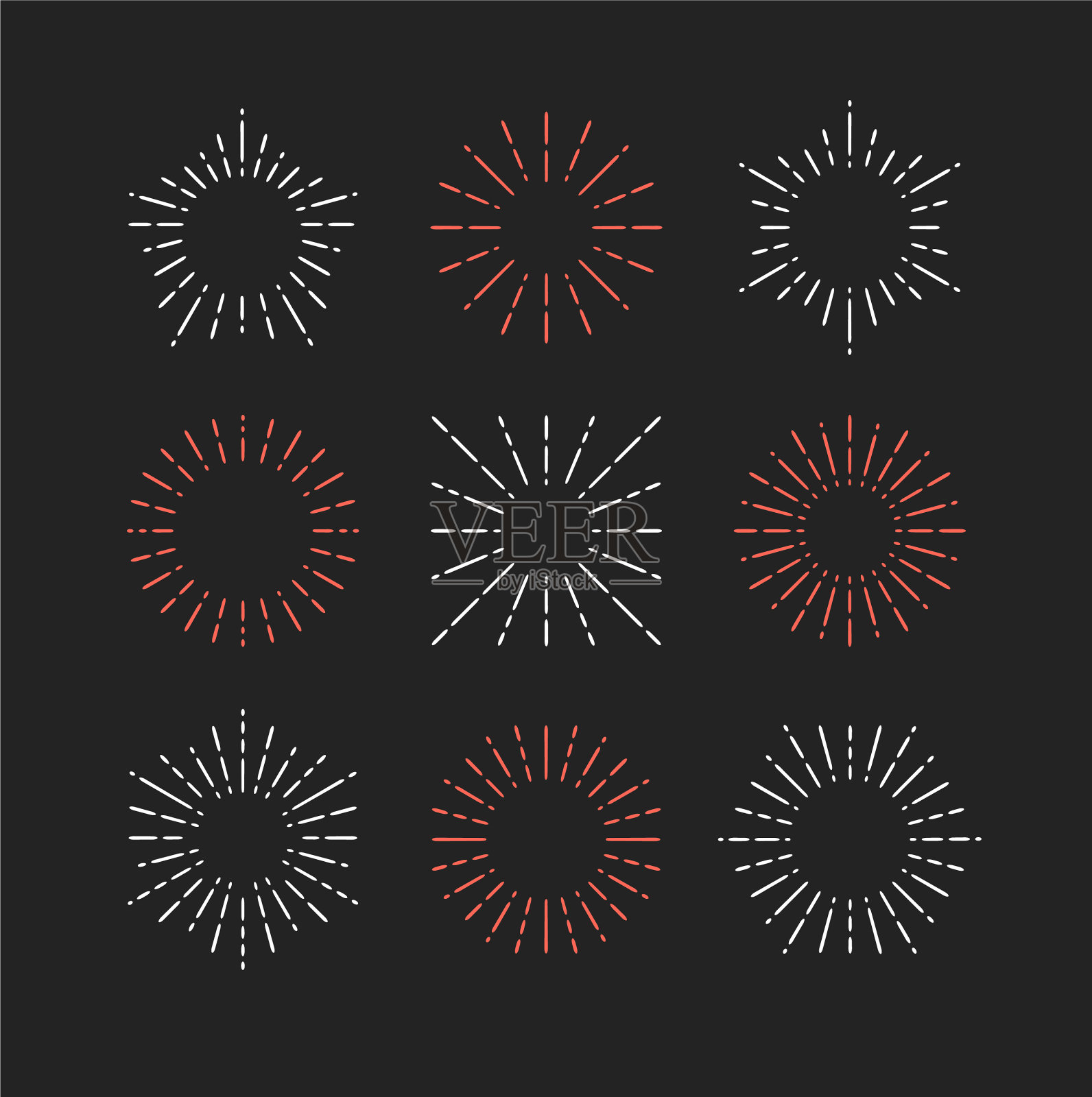 以不同的形状设置vintage sunburst图标素材