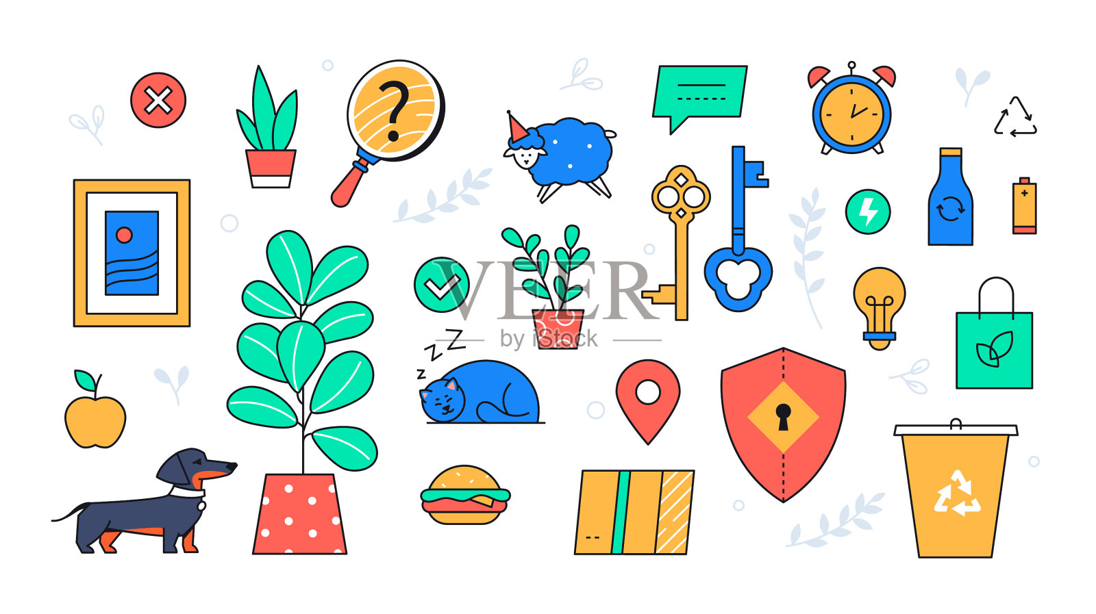 生态生活方式-多彩的平面设计风格对象插画图片素材