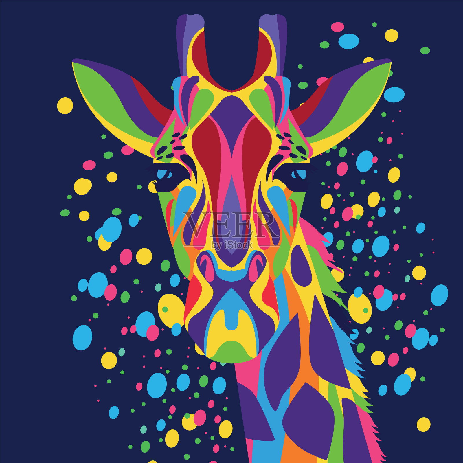 长颈鹿野生动物特彩在蓝色背景插画图片素材