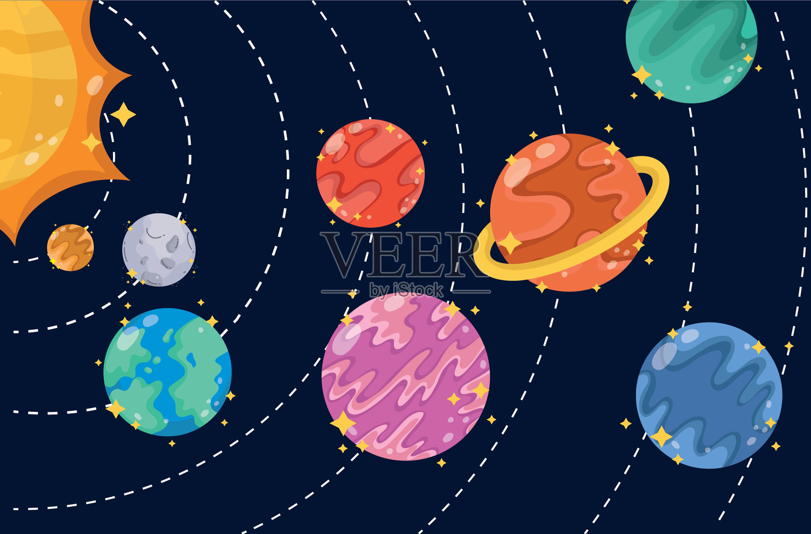 空间太阳系宇宙行星太阳月亮卡通插画图片素材