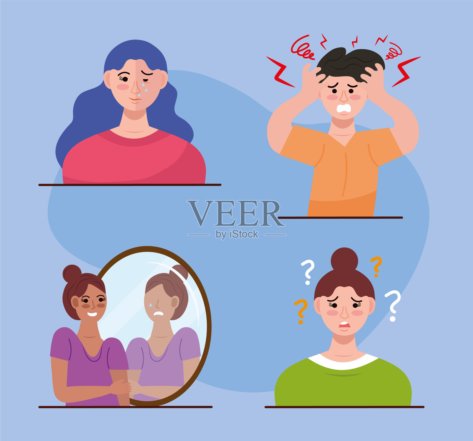 四组双相情感障碍患者插画图片素材