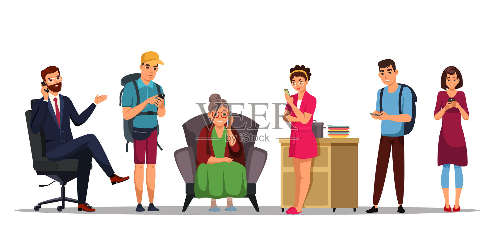 设定使用智能手机的人的角色设计元素图片