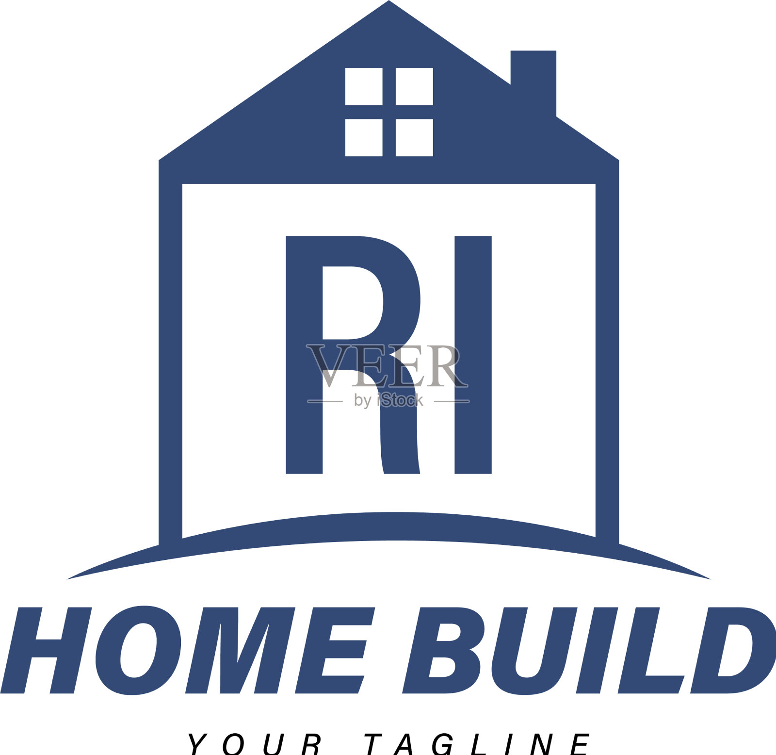 Ri字母标志设计与家居图标现代插画图片素材