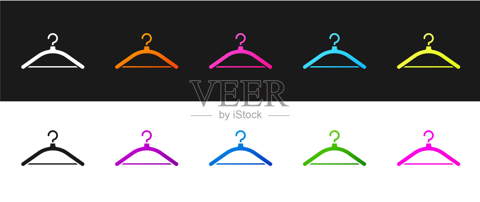 设置衣架衣柜图标孤立在黑色和图标素材