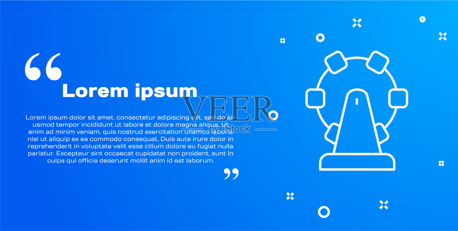 白线摩天轮图标孤立在蓝色插画图片素材