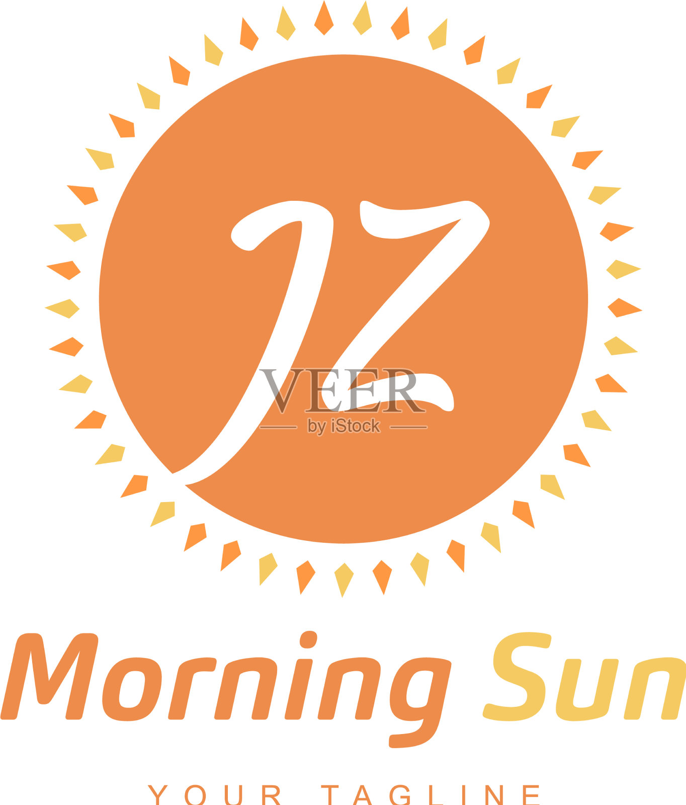 Jz字母标志设计与太阳晨光图标插画图片素材