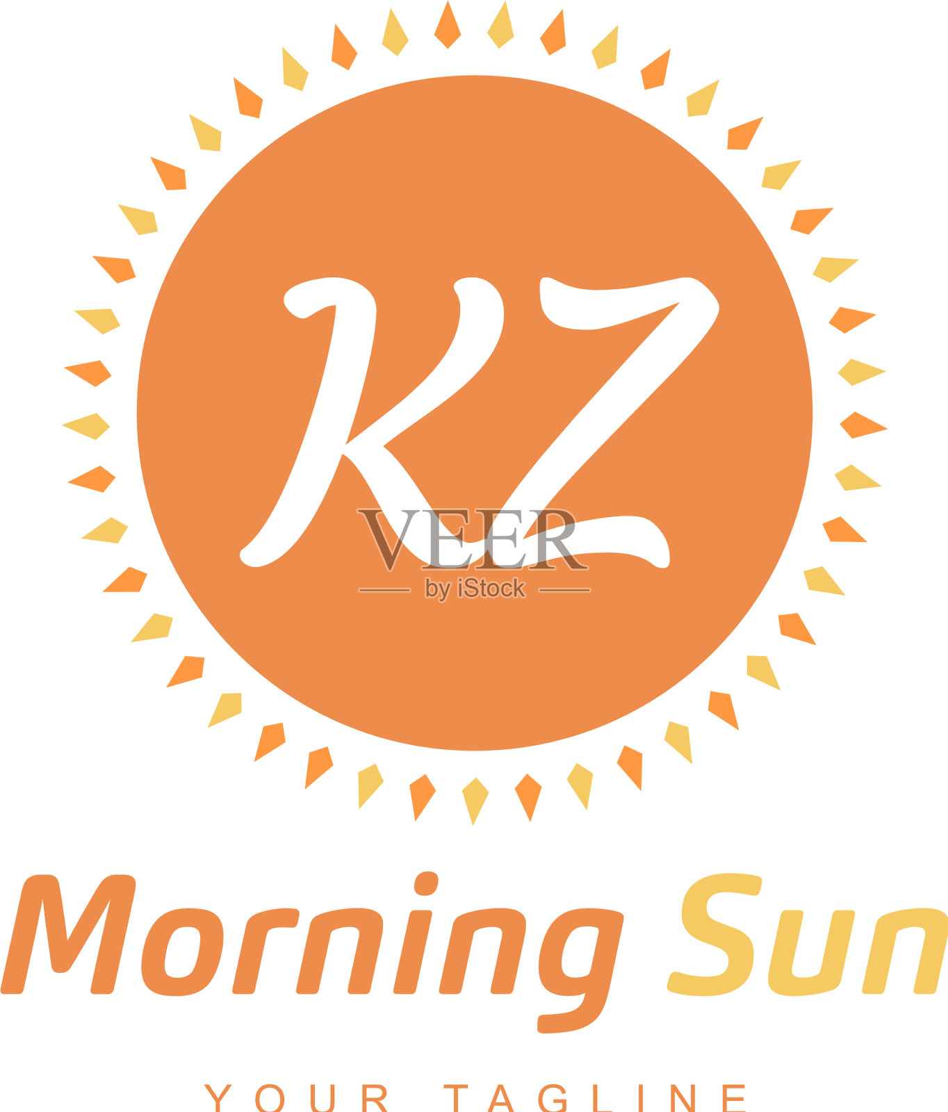 Kz字母标志设计与太阳图标晨光插画图片素材