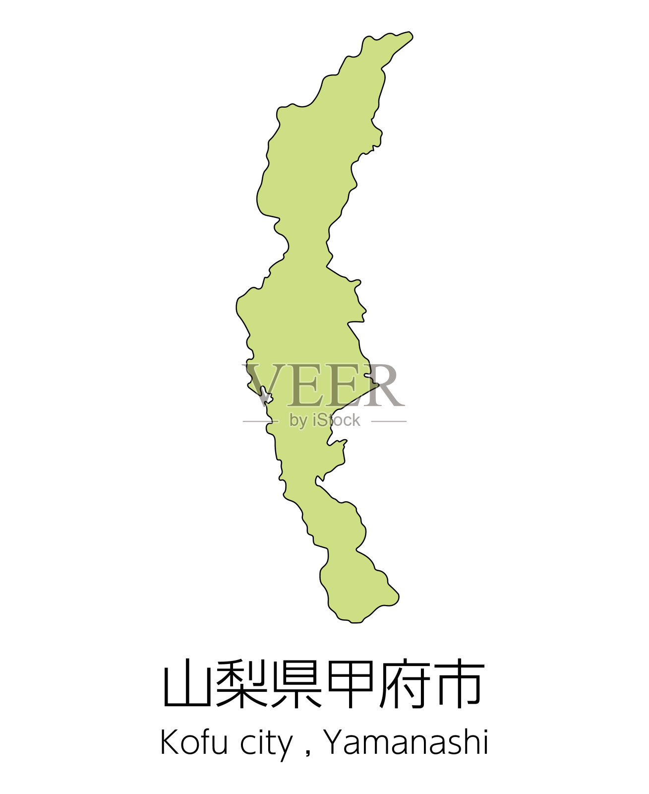 日本山梨县口夫市地图。翻译:山梨县口夫市。插画图片素材