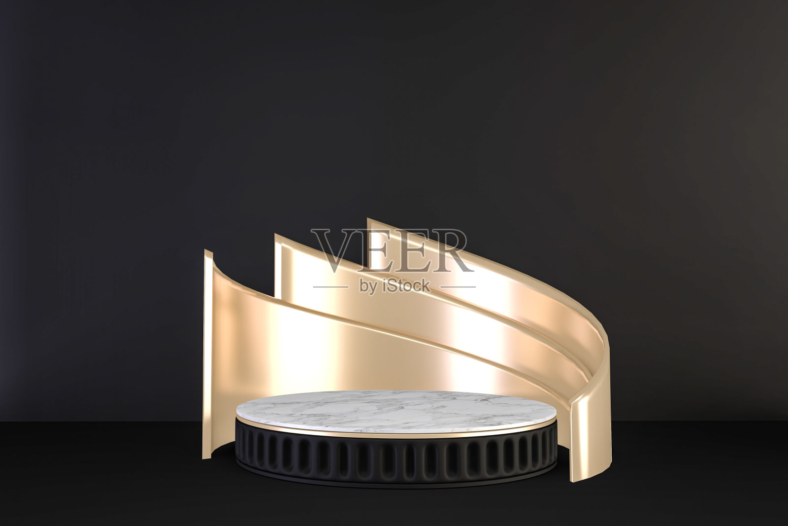3d渲染,黄金豪华领奖台罗马风格的背景黑色展示产品。照片摄影图片