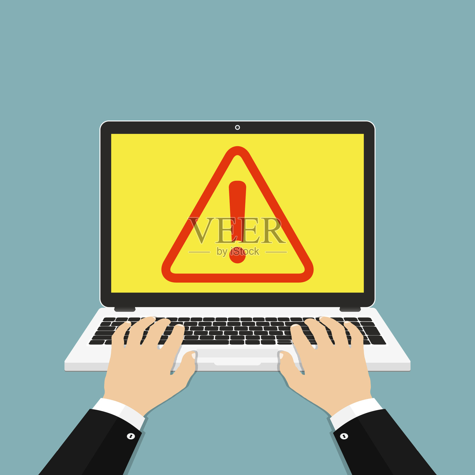 屏幕上有感叹号的笔记本电脑插画图片素材