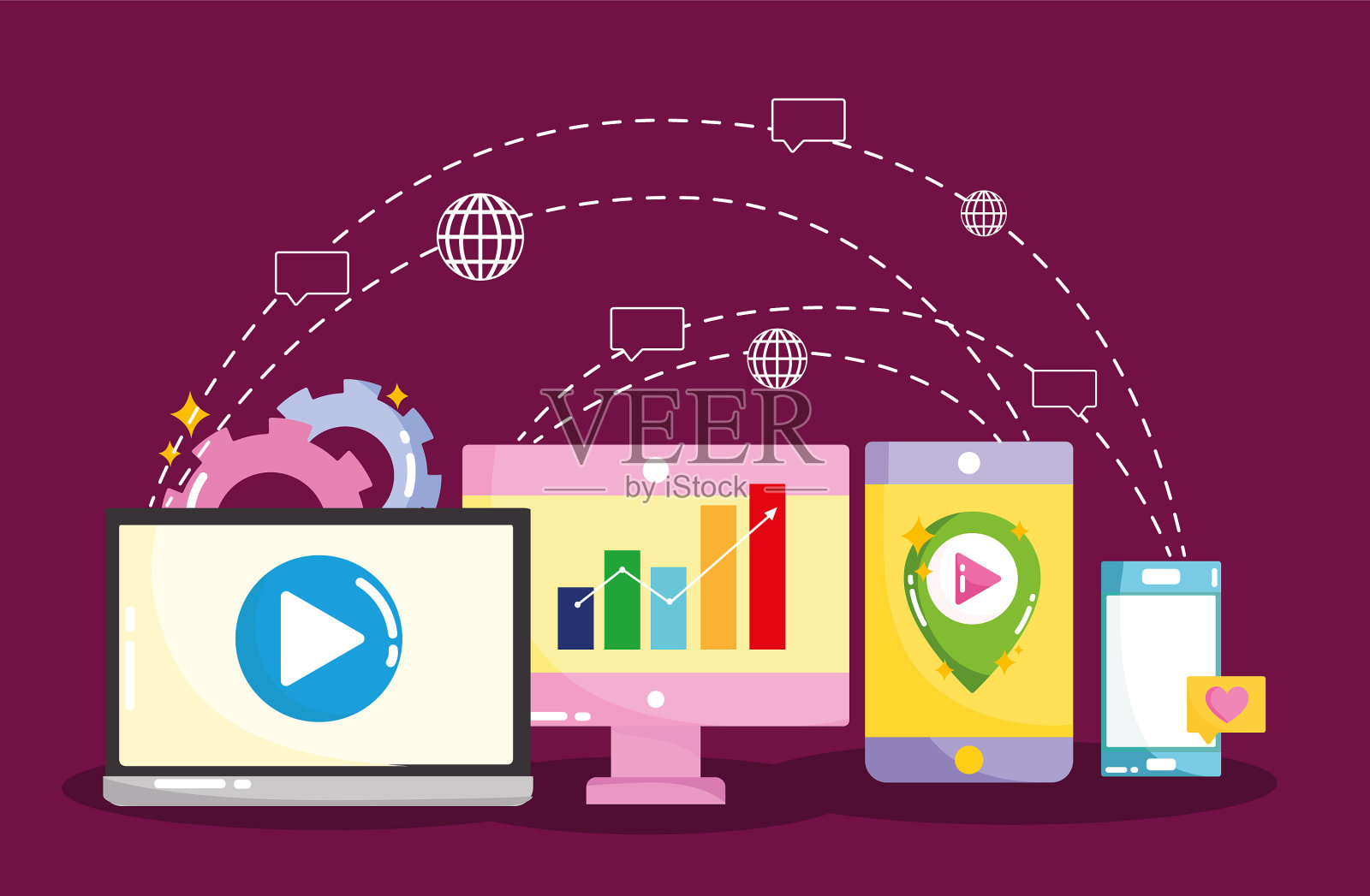 社交媒体网络连接营销插画图片素材