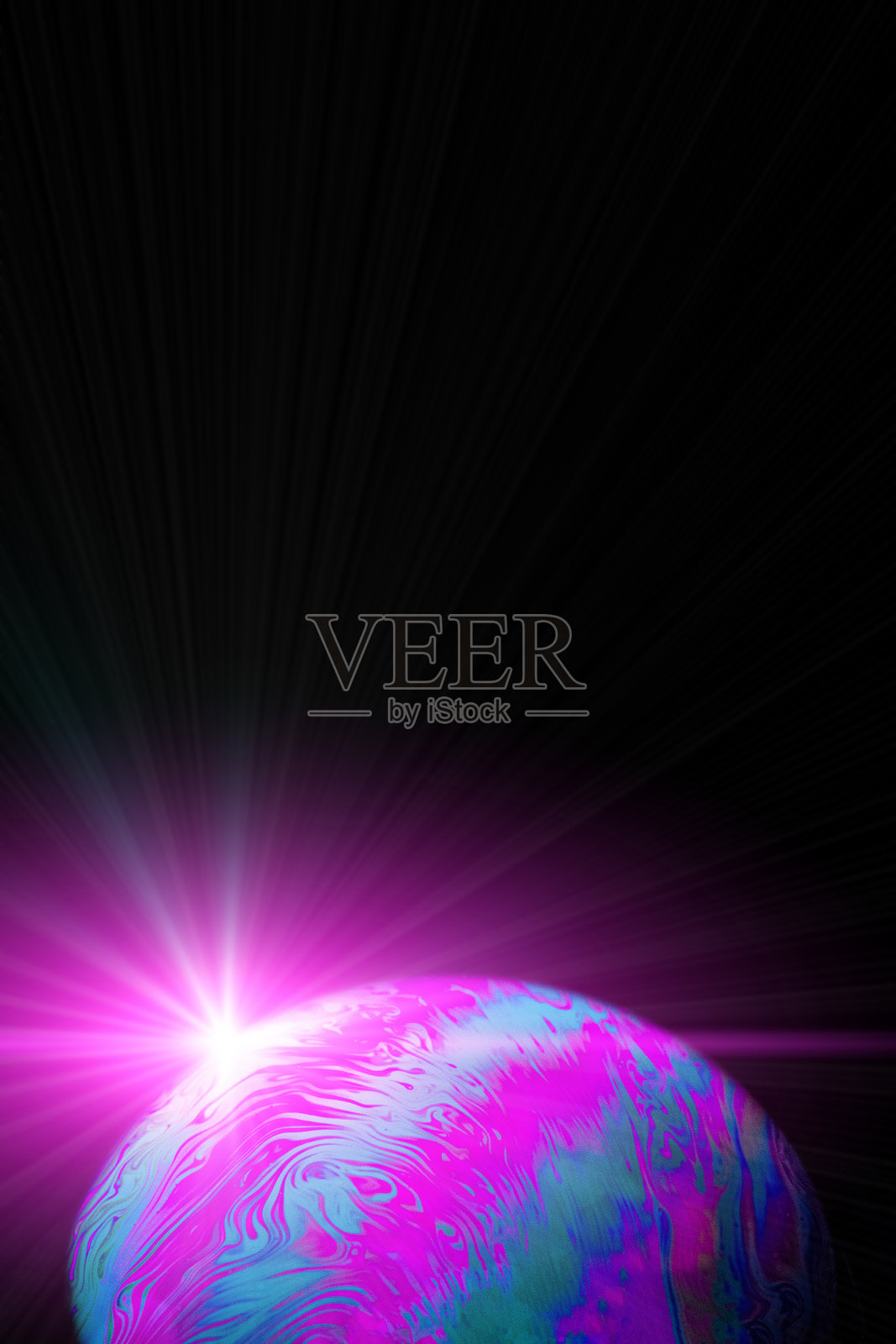 空间星系的星球。银河系中的地球,黑色背景上的抽象太阳。彩色抽象荧光油墨在水中。照片摄影图片