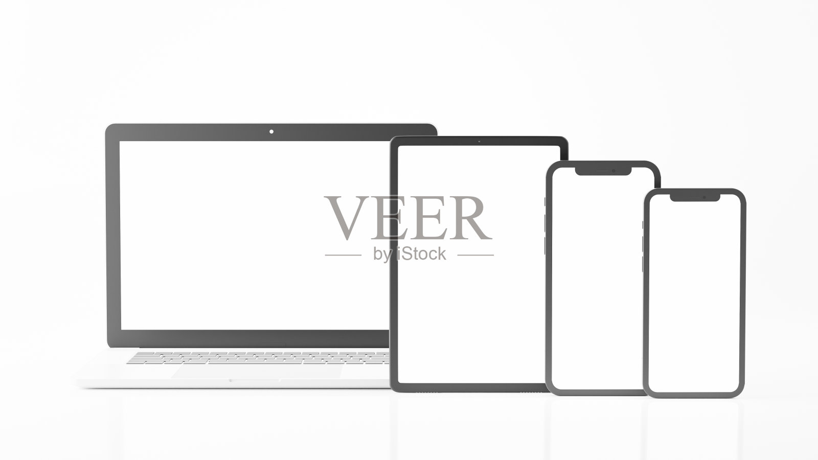 3d渲染的现实设置电脑笔记本电脑,平板电脑,智能手机为您的模型设计照片摄影图片